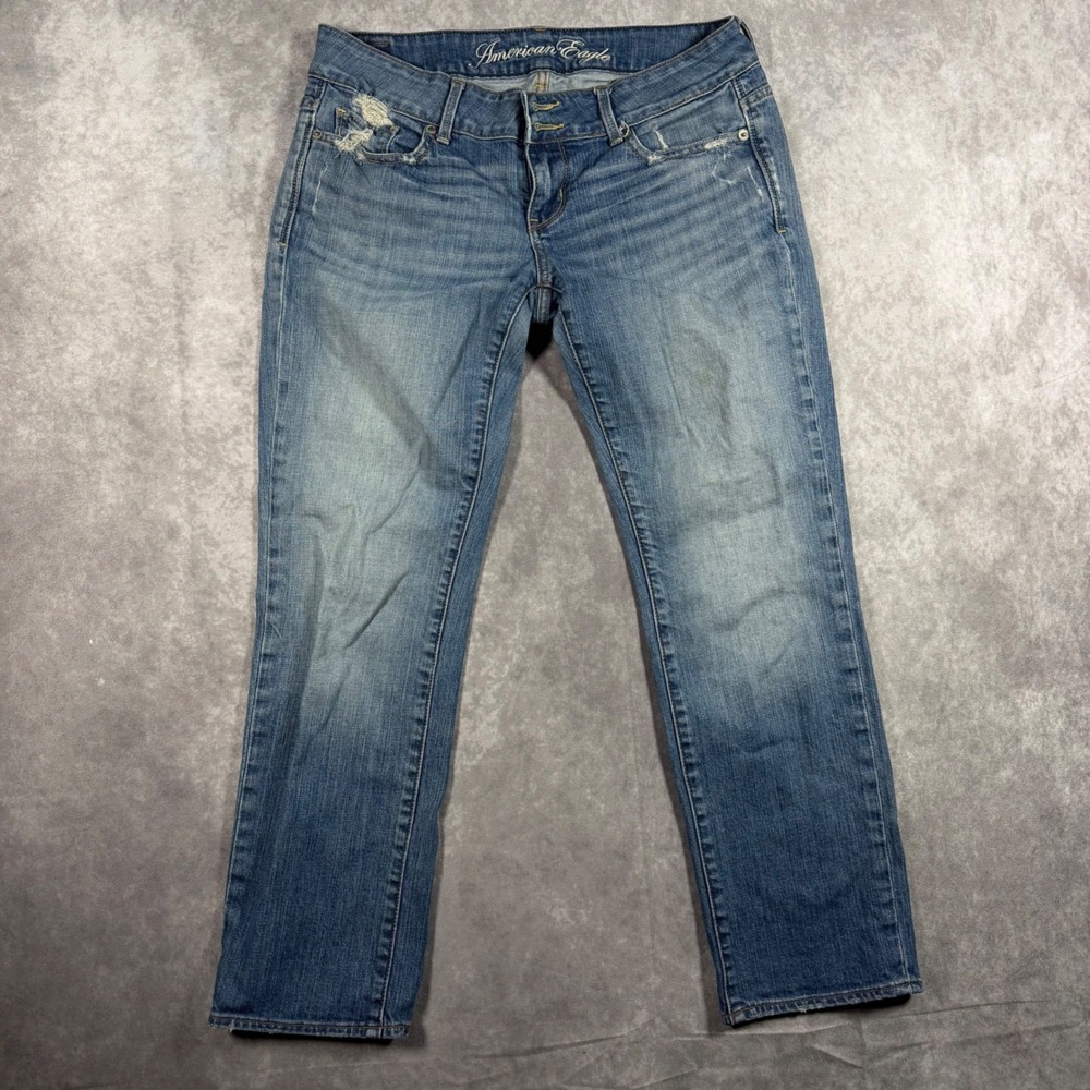 American Eagle Low Rise Straight Leg Jeans Womens Size 6 Medium Wash Y2K Style